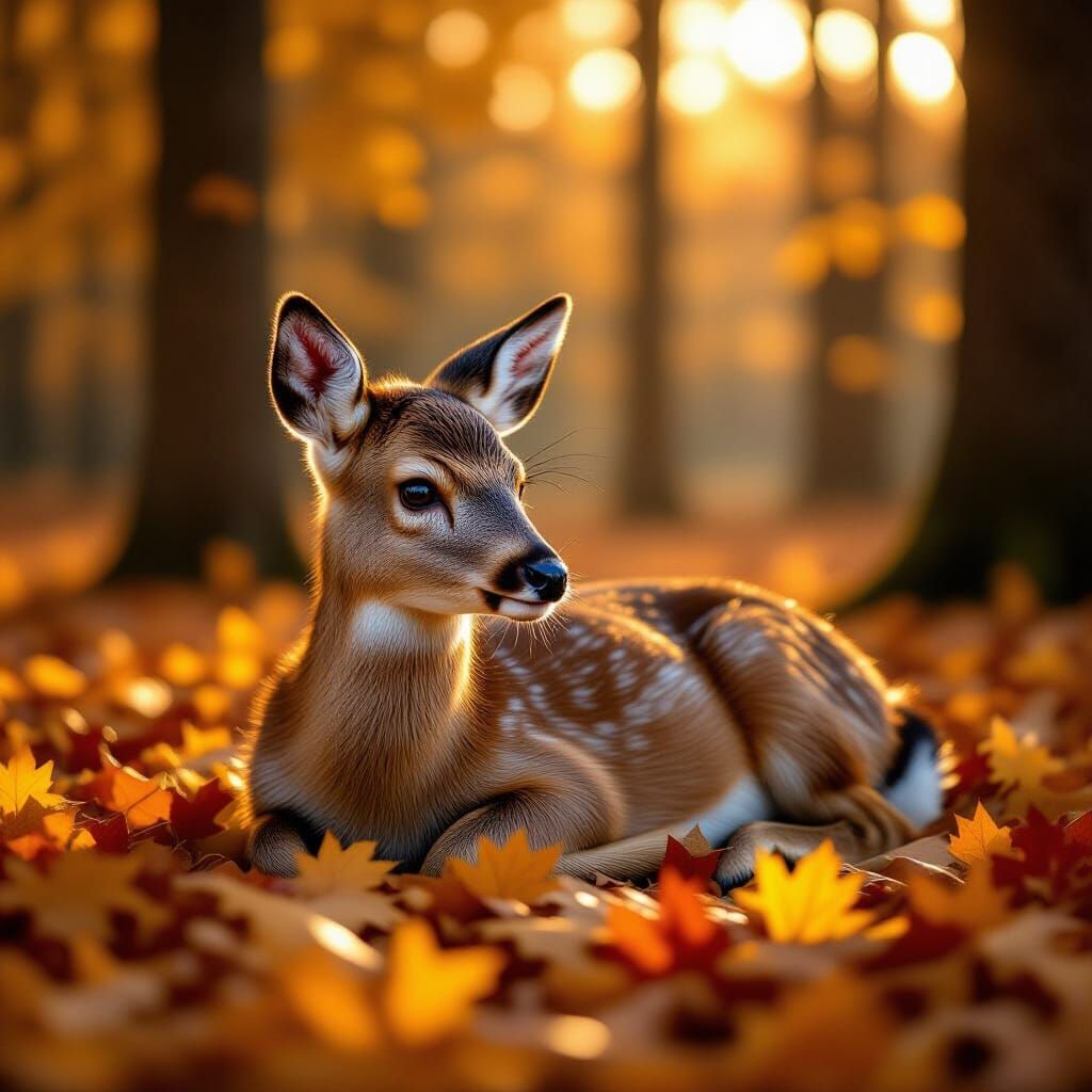 Photorealistic Roe Deer Resting in Golden Hour Autumn Forest