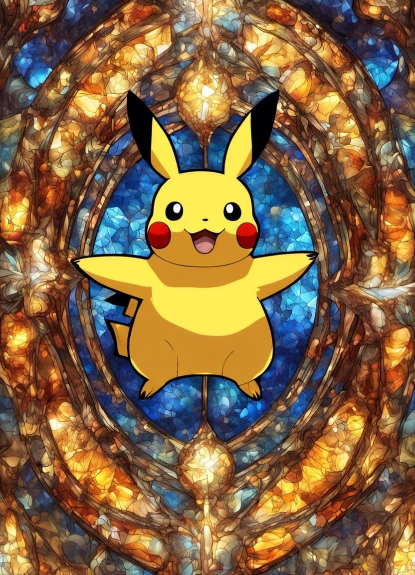 Pikachu Stained Glass Mosaic with Fractal Effects