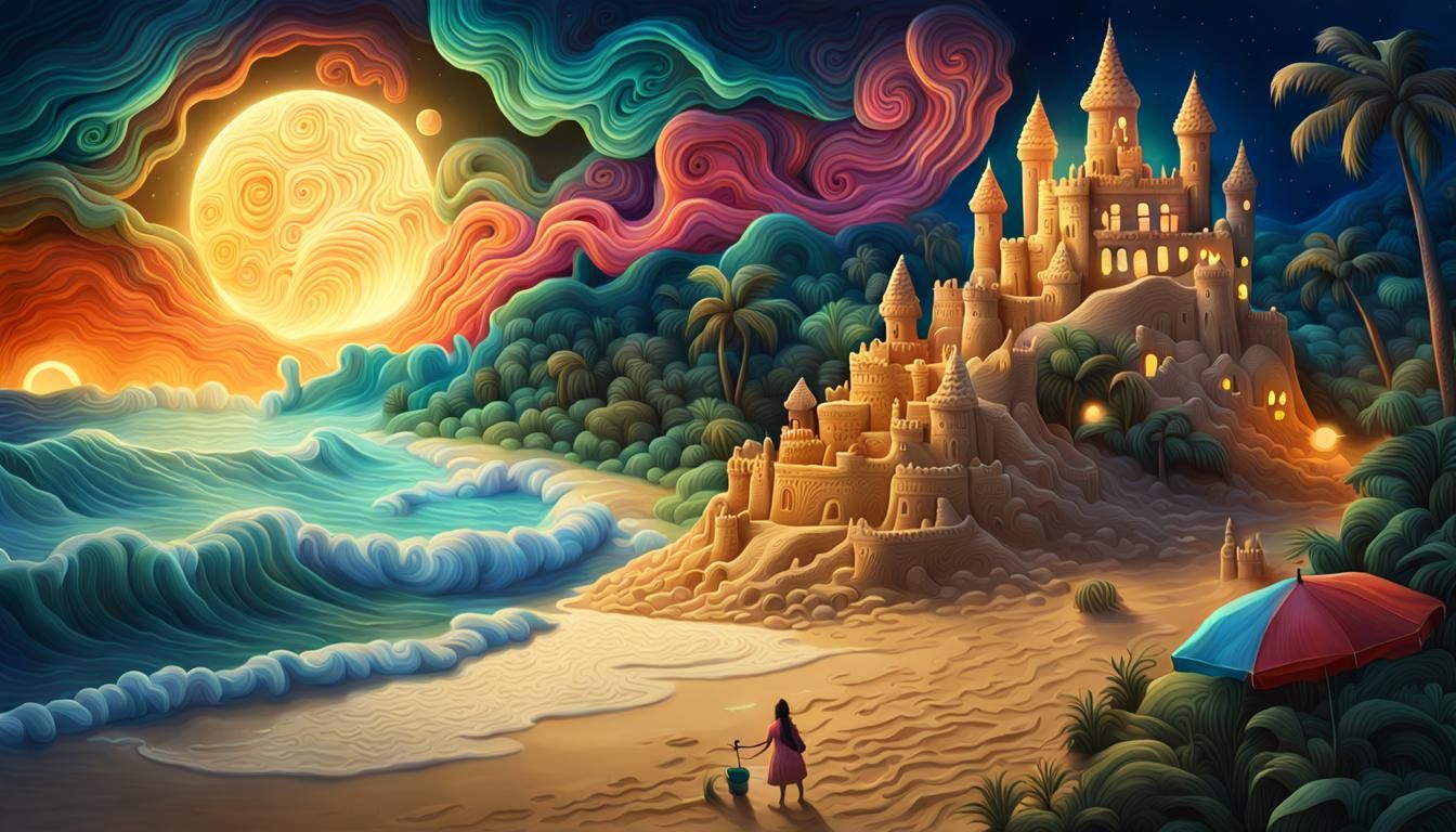 Woman-Shaped Sand Castles on Jungle Shoreline