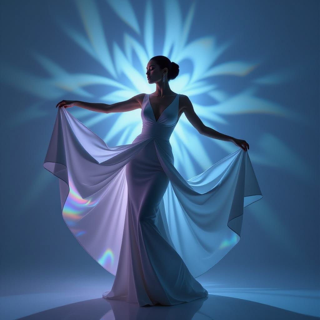 Futuristic Dance: Woman and Micro-Projector Fabric