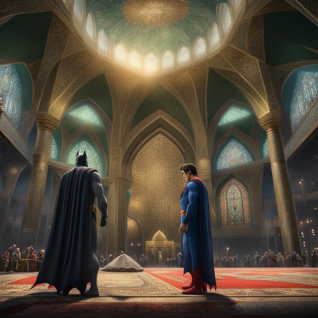 Superhero Prayers in Imam Reza Shrine: Fantasy Art