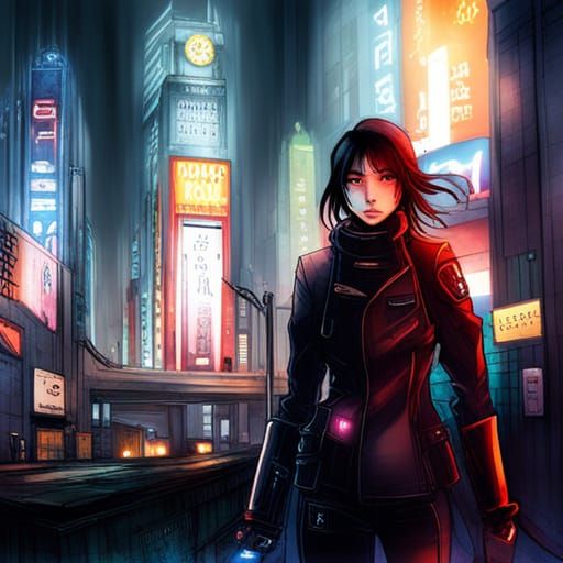 Futuristic Cyberpunk City in Anime Style