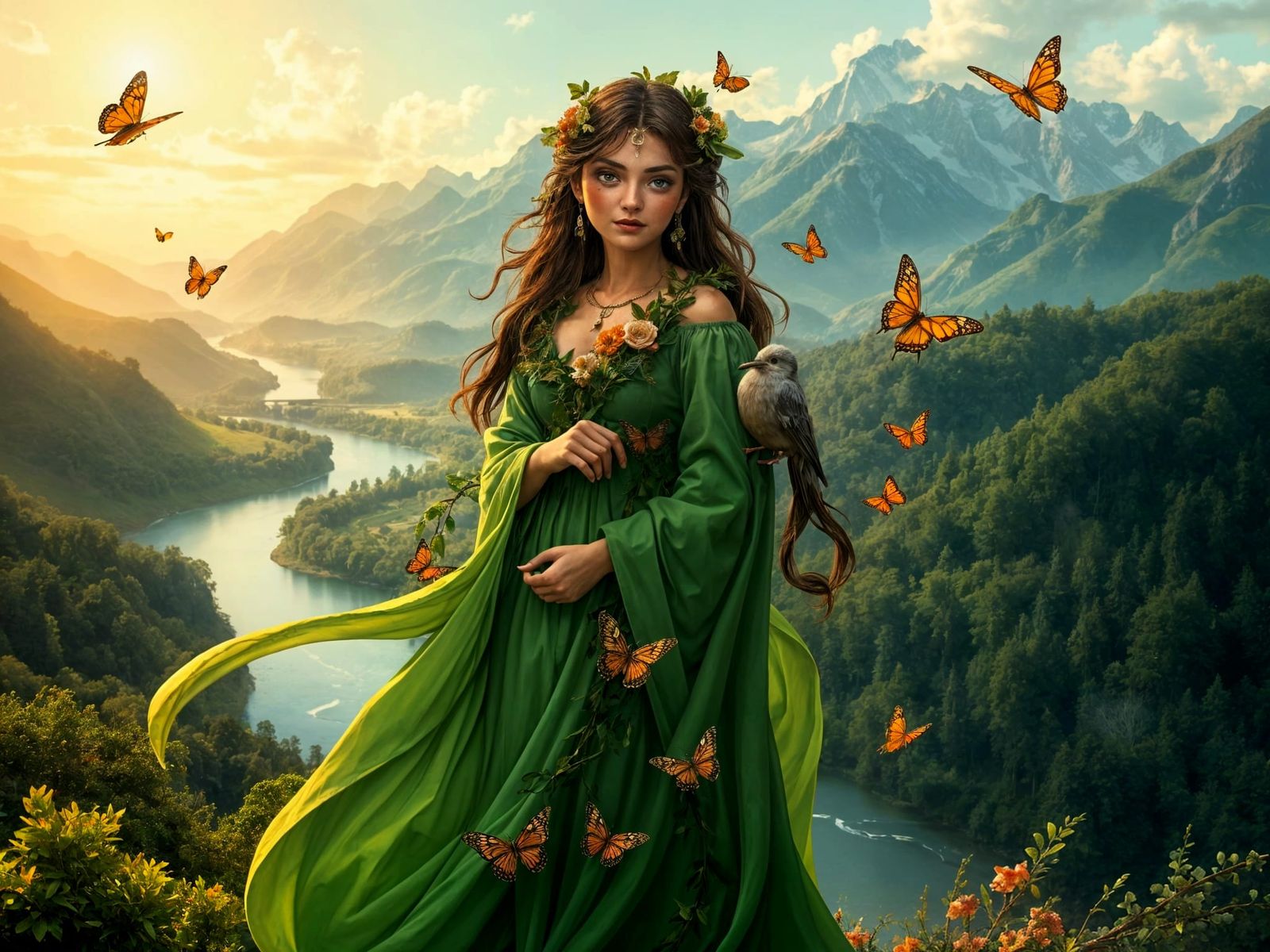 Mother Earth Surrounded by Nature's Majesty