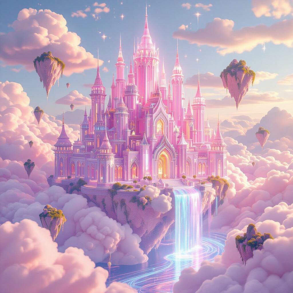 Pink Crystal Palace in Cotton Candy Clouds