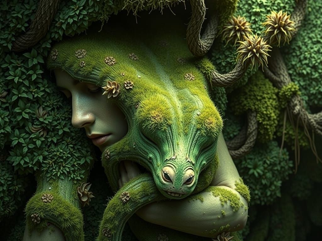Hyperrealistic Human Form in Verdant Landscape