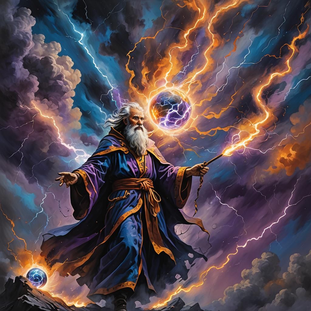 Mighty Mage Conjures Lightning: Abstract Expressionism