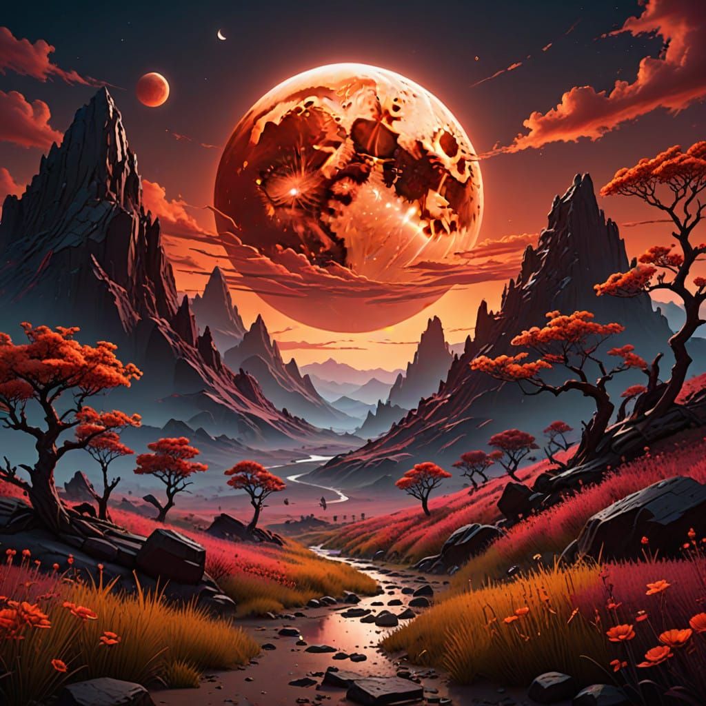 Ethereal Bloodmoon Claymation Masterpiece in Vibrant Colors