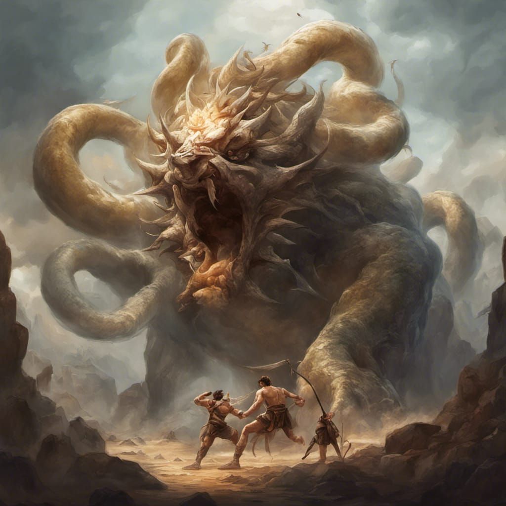 Hercules Battles Hydra: Hyperdetailed Concept Art