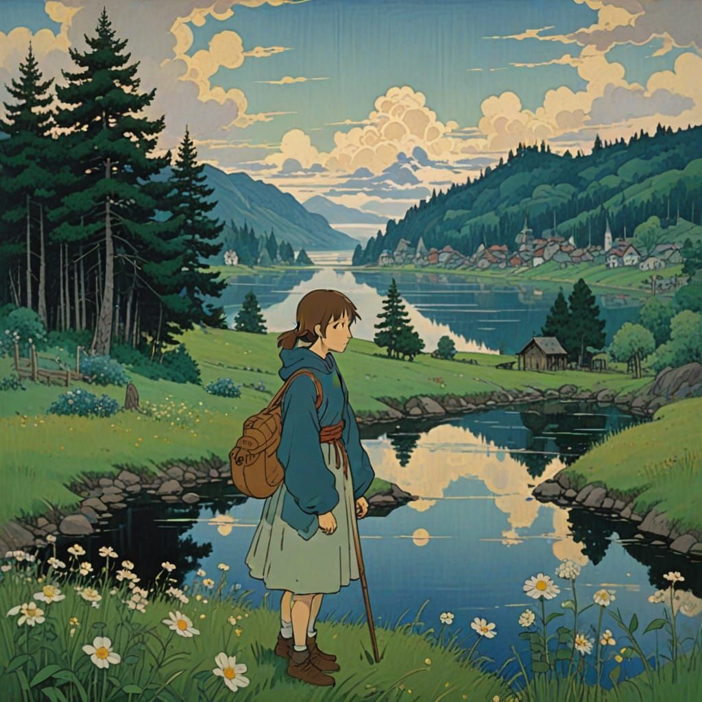 Melancholy Figure Inspired by Rublev and Ghibli