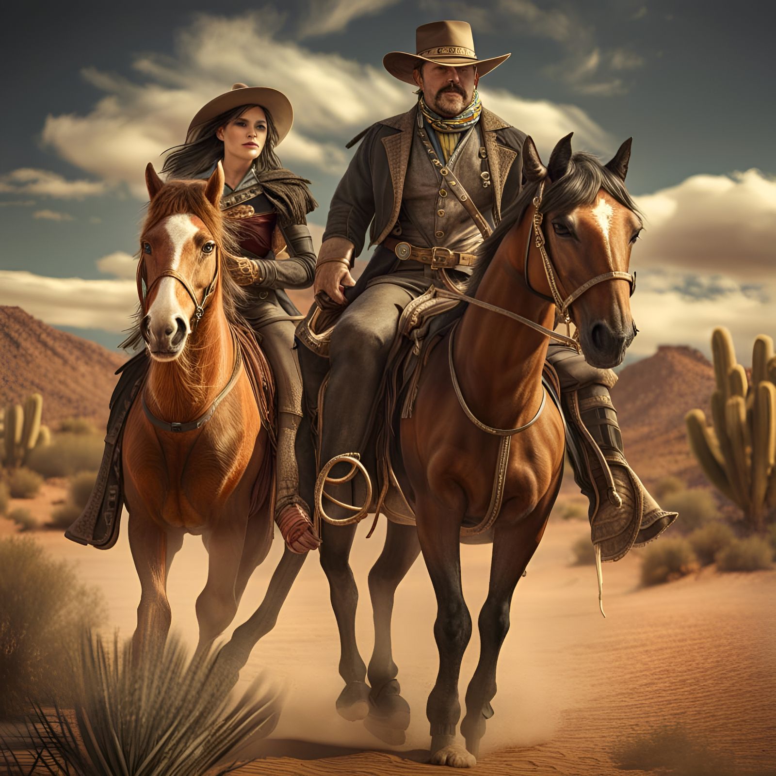 Marshal Dillon and Miss Kitty Ride Across Desert
