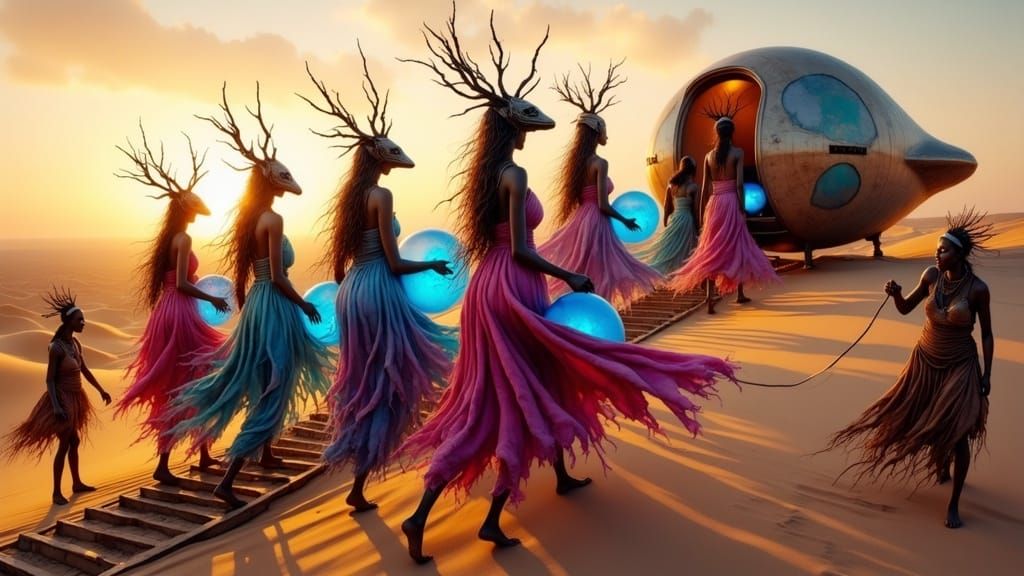 Surreal Desert Goddesses Descend to the Mother Ship in Iride...