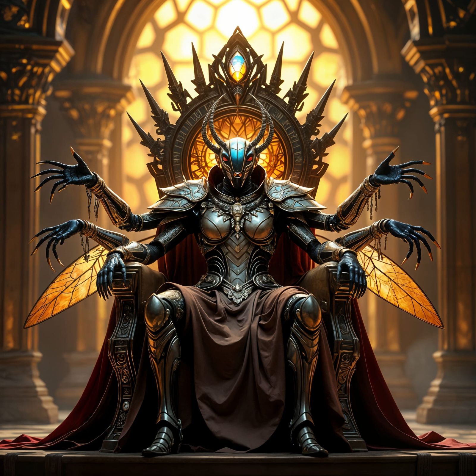 Majestic Arthropod Monarch on Biomechanical Throne