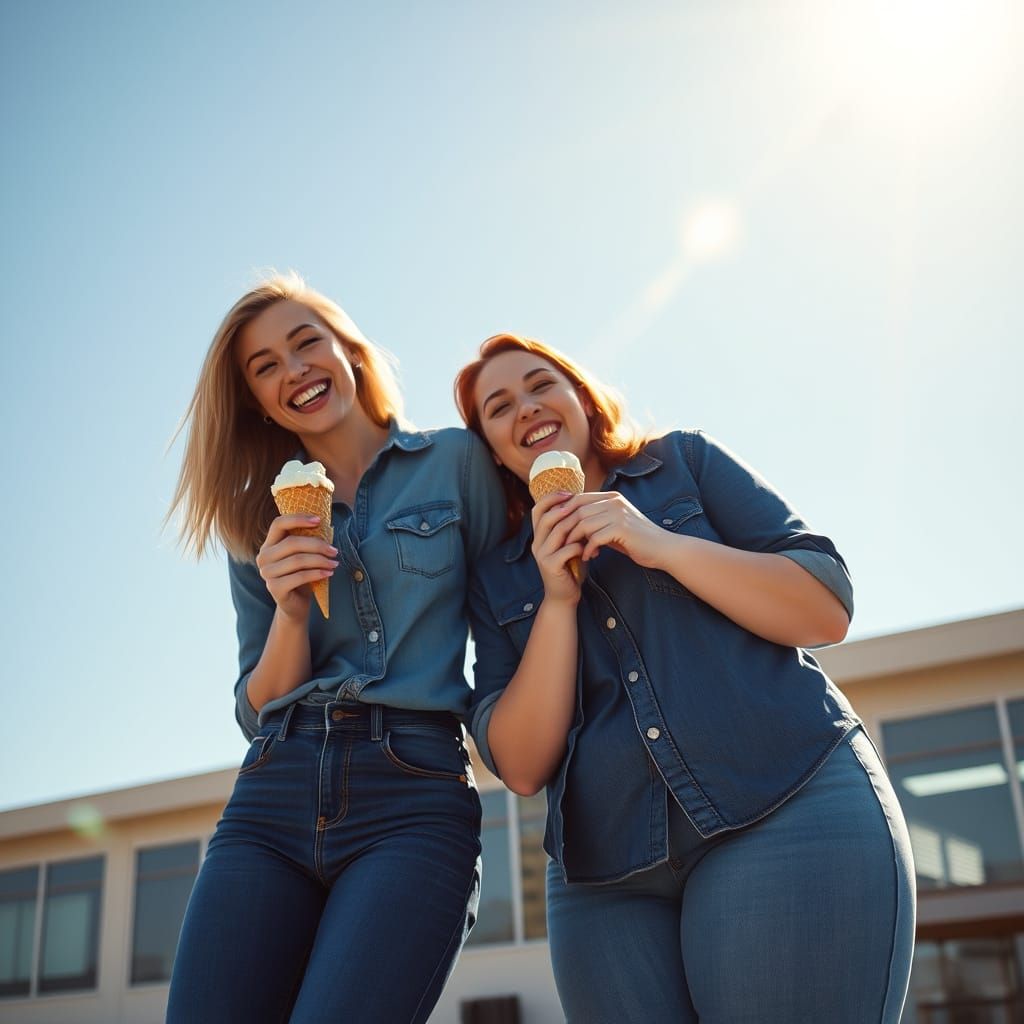 Friends Enjoying Ice Cream in Photorealistic Style