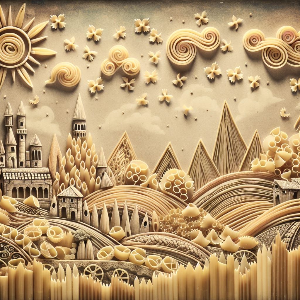 Vintage Pasta Land: Spaghetti Streams and Penne Mountains