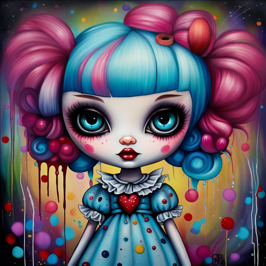 Adorable Raggedy Doll in Colorful Graffiti Art