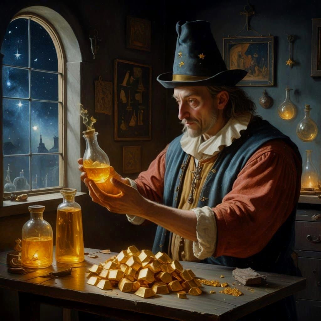 Medieval Alchemist in Enchanted Workshop