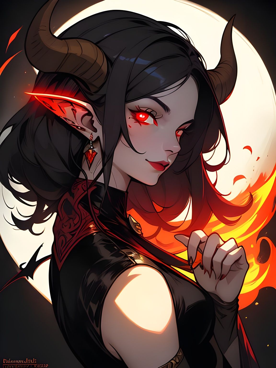 Demonic Portrait of Lilith with Glowing Eyes