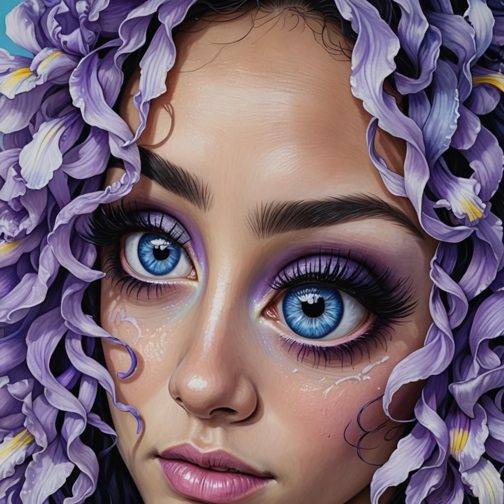 Hyperrealistic Portrait with Periwinkle Eyes and Neon Highli...