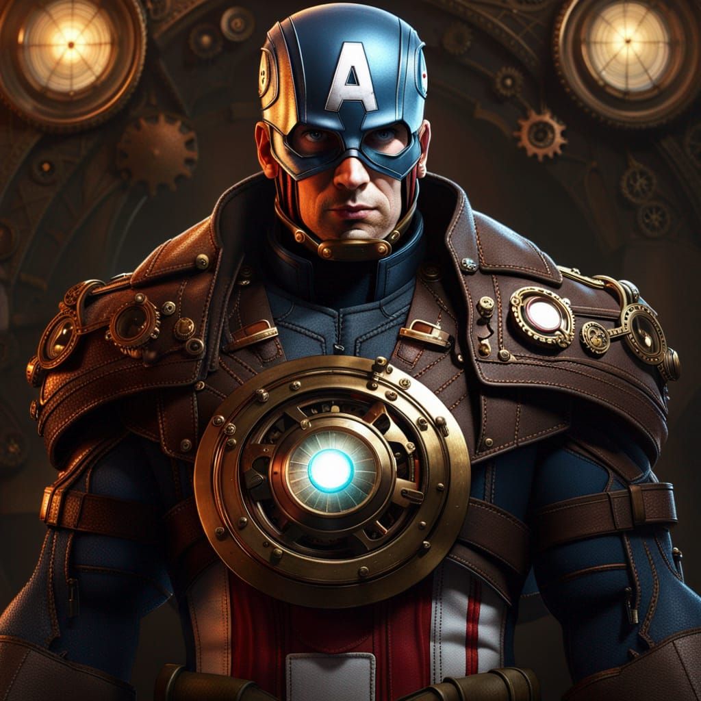 Steampunk Captain America in Dark Fantasy Art