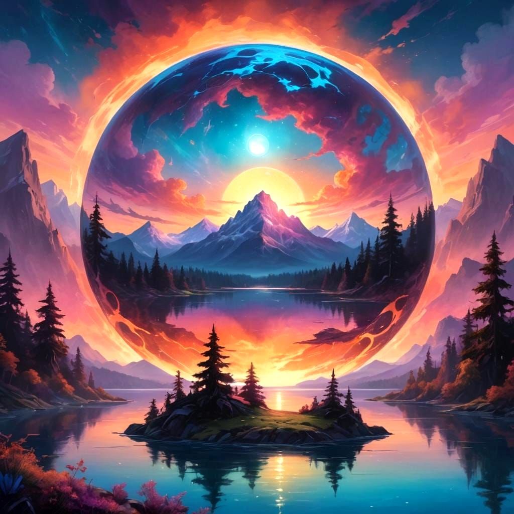 Mystical Fantasy Landscape with Glowing Orb