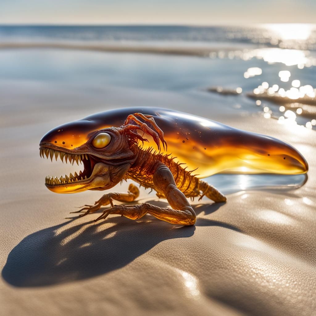 Terrifying Newborn Alien Chestburster Encased in Amber