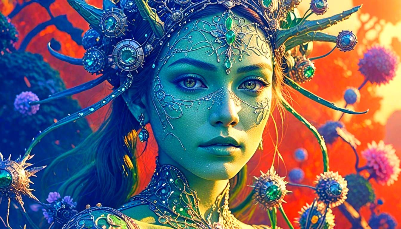 Alien Princess Emerges from a Lush Green Planet