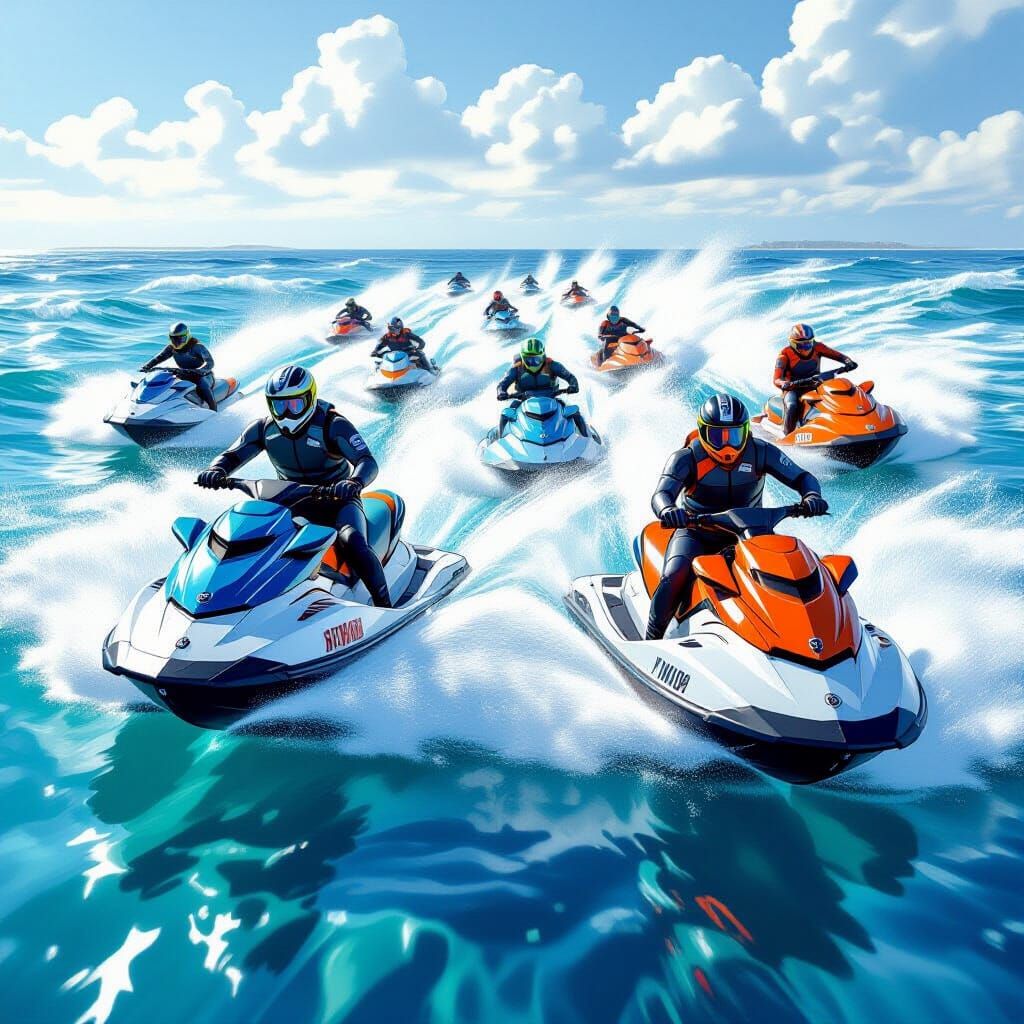 Jet Skis Racing on Crystal Ocean Waves