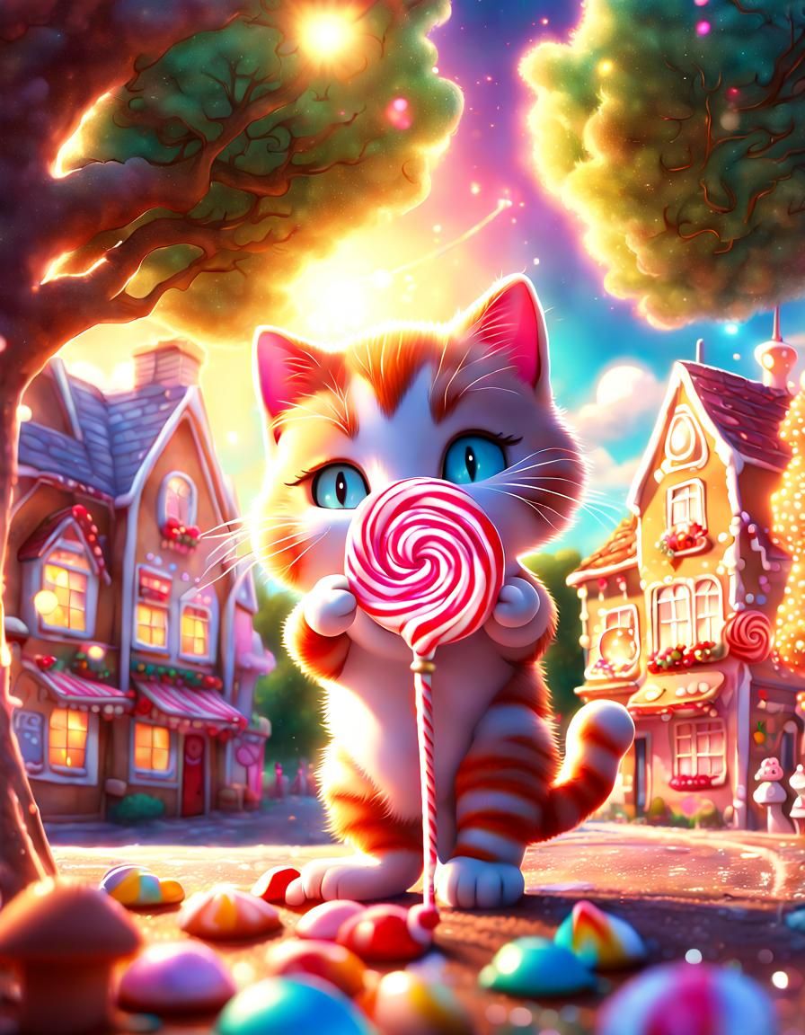 Anthropomorphic Kitten in Candy Wonderland, Anime Art