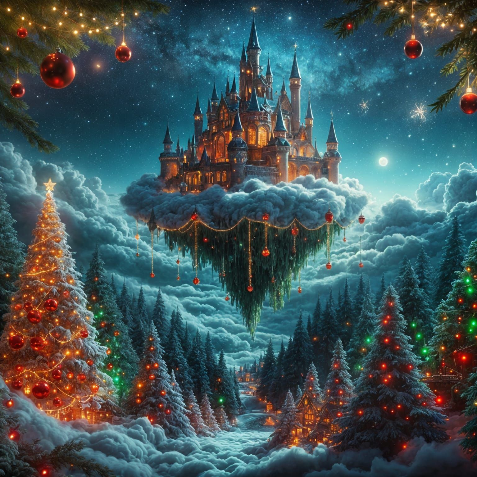 Santa's Whimsical Castle Soars Above a Christmas Wonderland