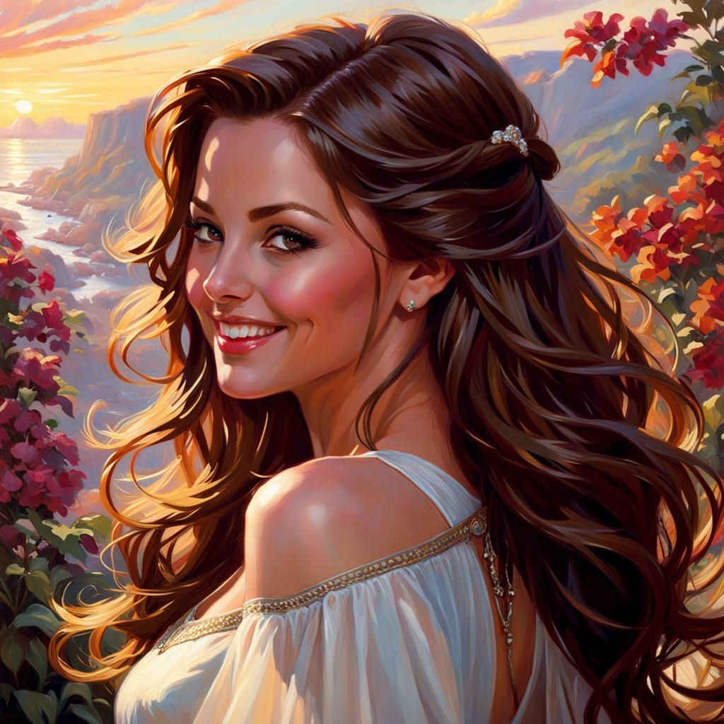 Beautiful chestnut hair woman