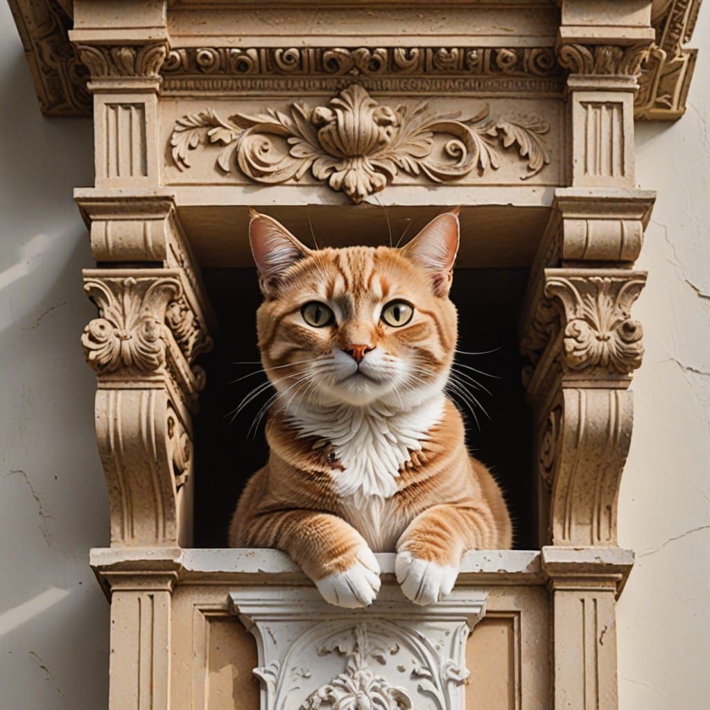 Feline Form Amidst Ancient Ornament