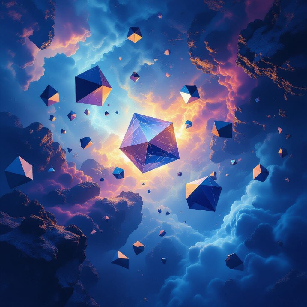 Surreal Dreamscape with Floating Geometric Shapes