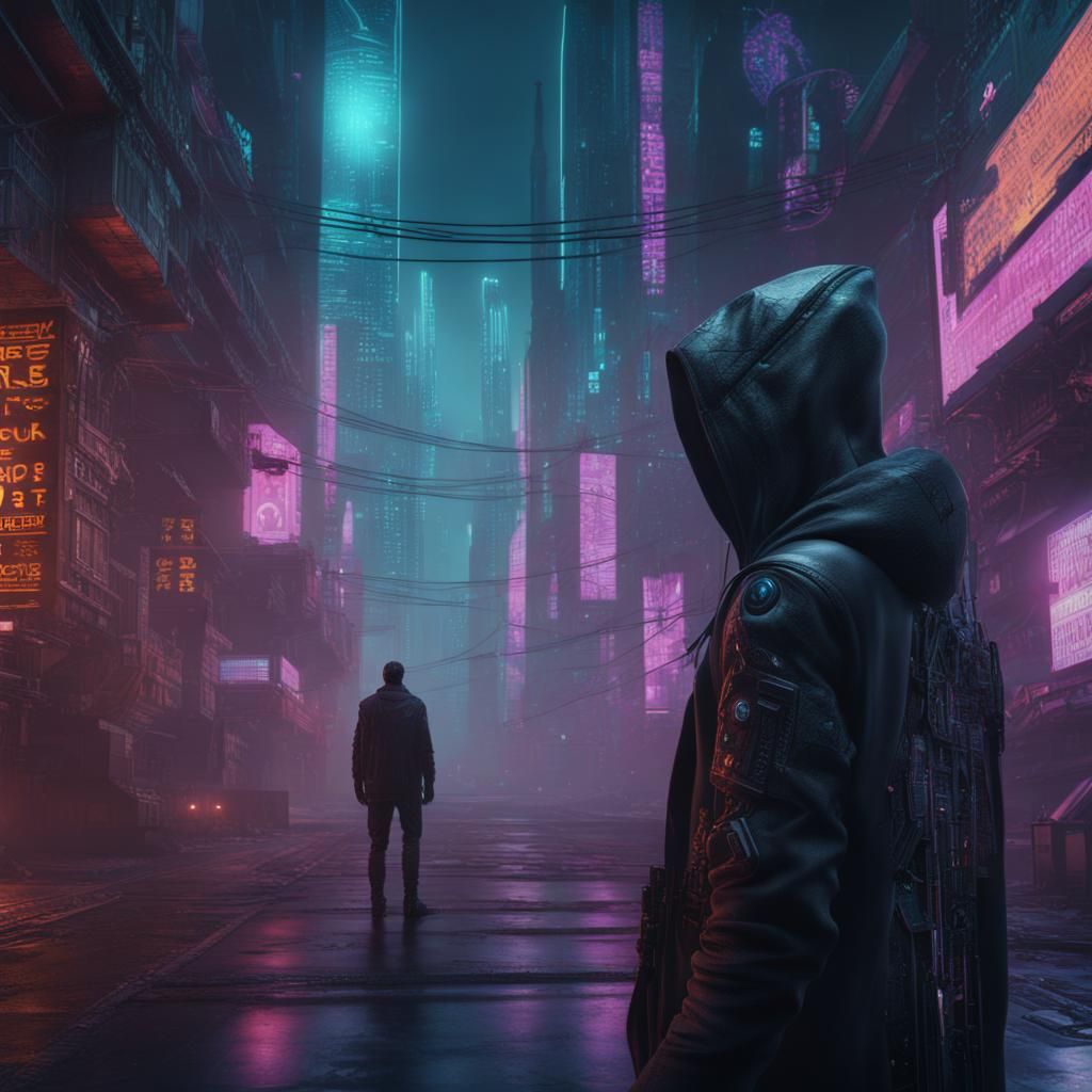 Cyberpunk Hacker in Detailed Matte Painting