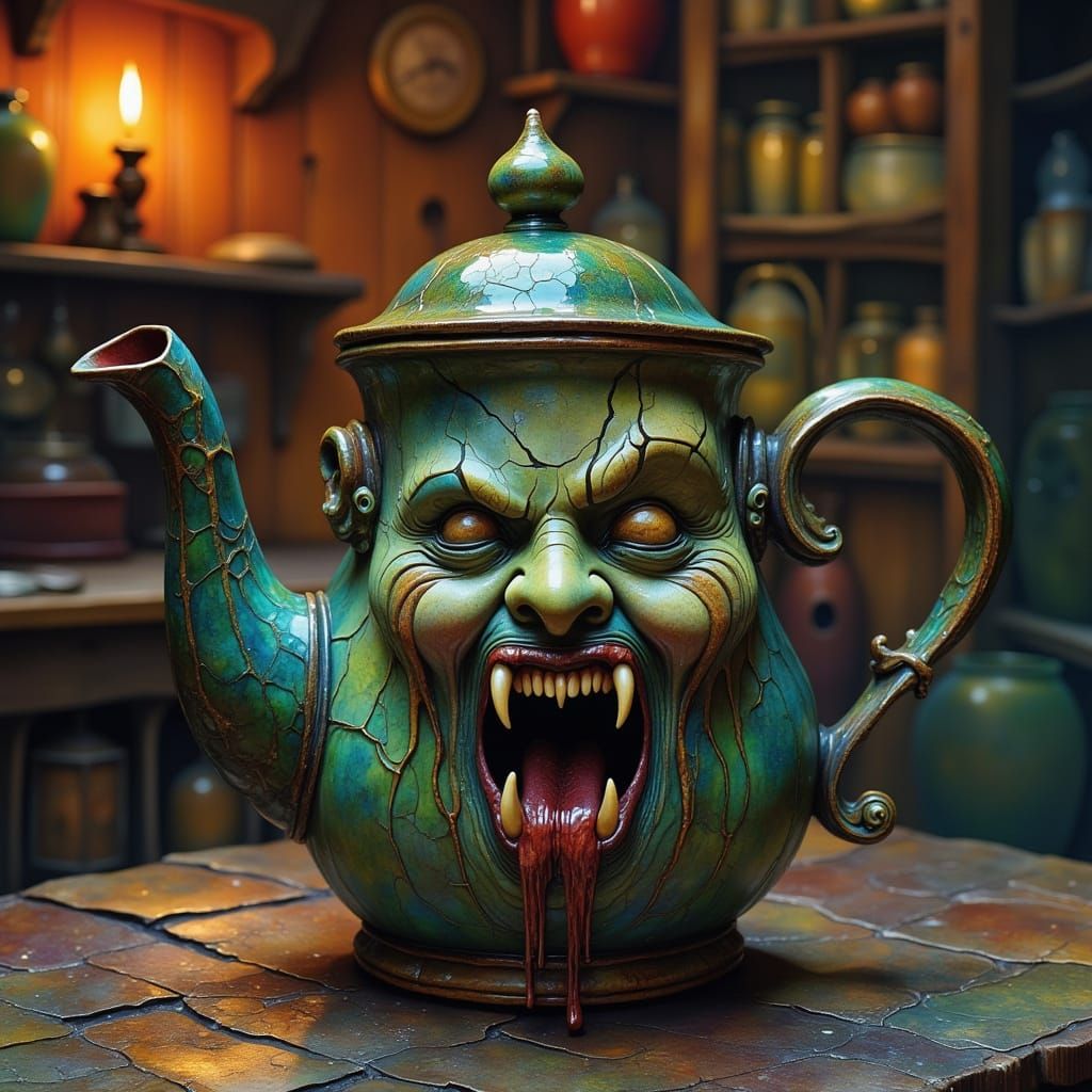 Eerie Vampire Teapot in Haunted Pantry