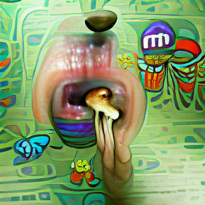 Mouth Eating Magic Mushroom: AI Generated Image
