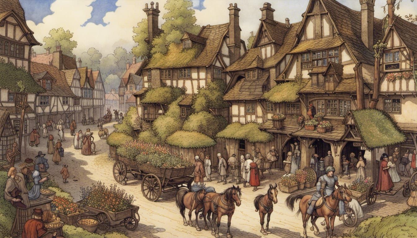 Medieval Village Market Day in Photorealistic Style