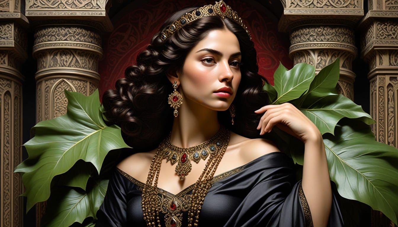 Regal Noblewoman in Persian Attire, Surrounded by Majesty