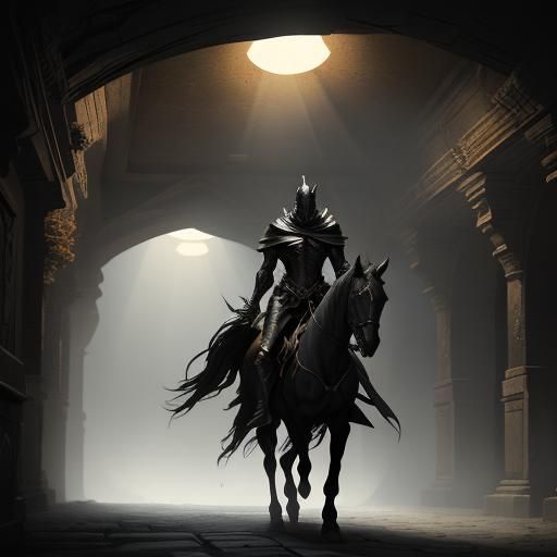 Headless Horseman Rides in Dark Fantasy Catacombs