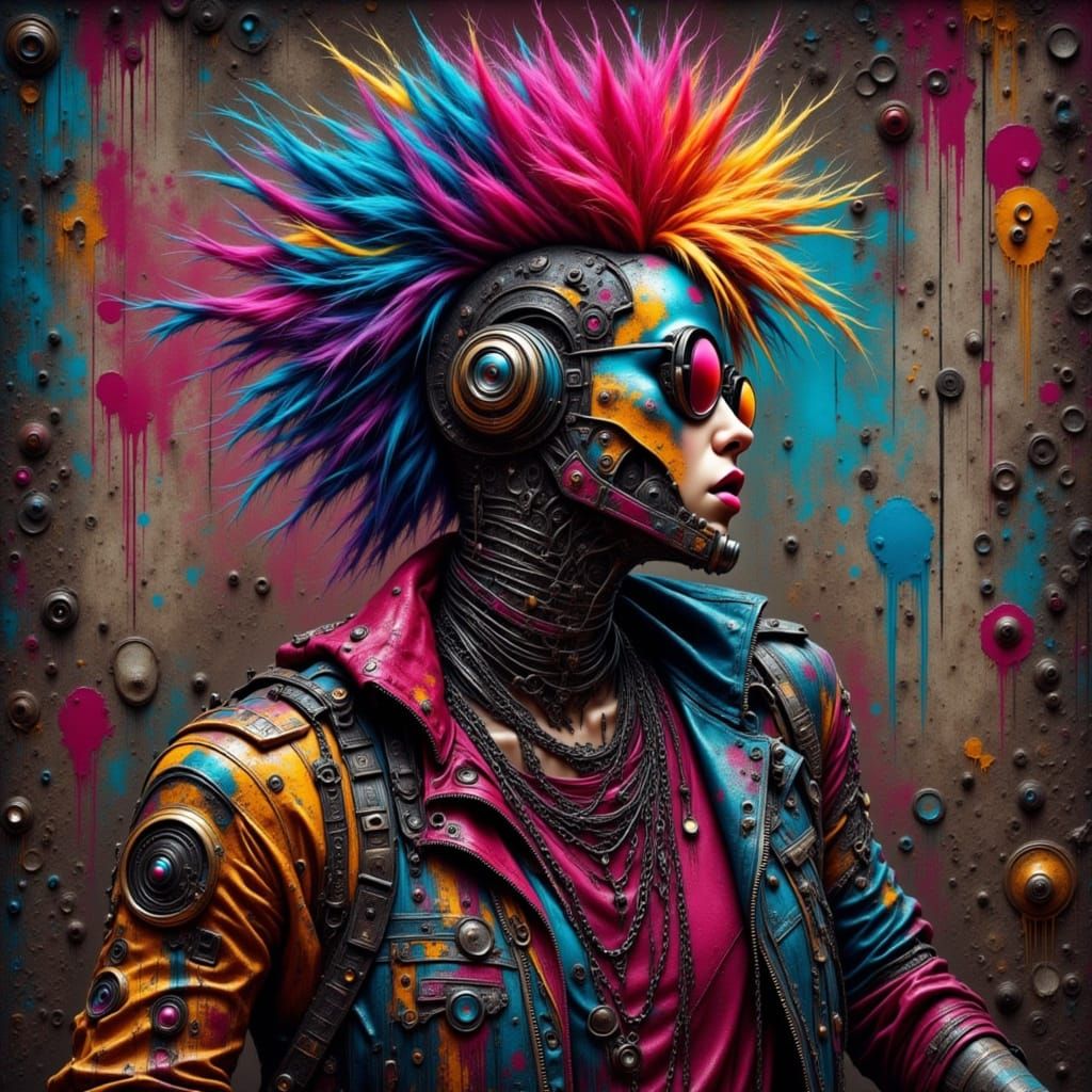 Punk Rocker Robot with Colorful Hair