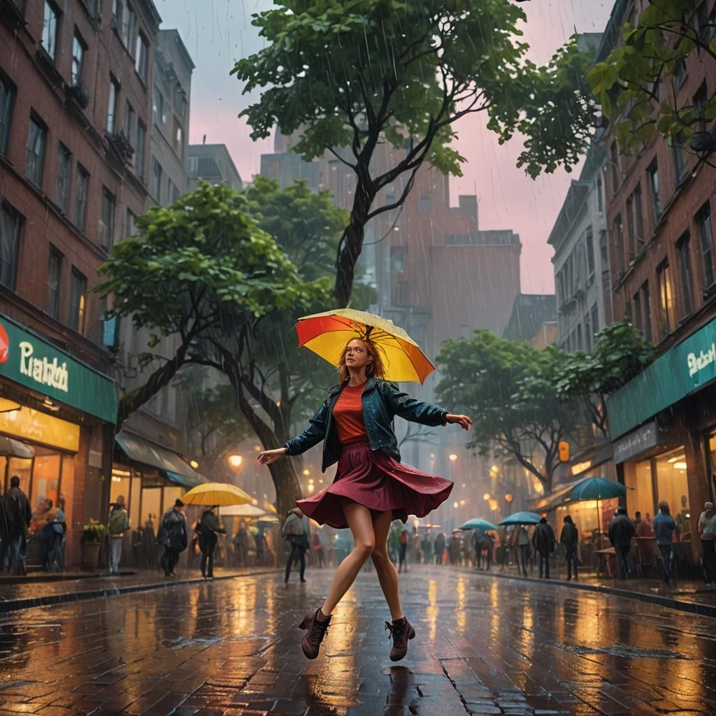 Joyful Dance in Rain, Digital Matte Painting