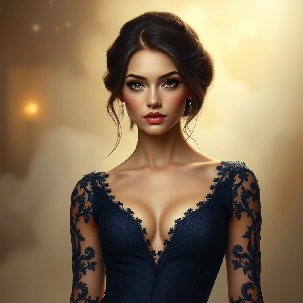 Ethereal Beauty in a Dark Evening Gown