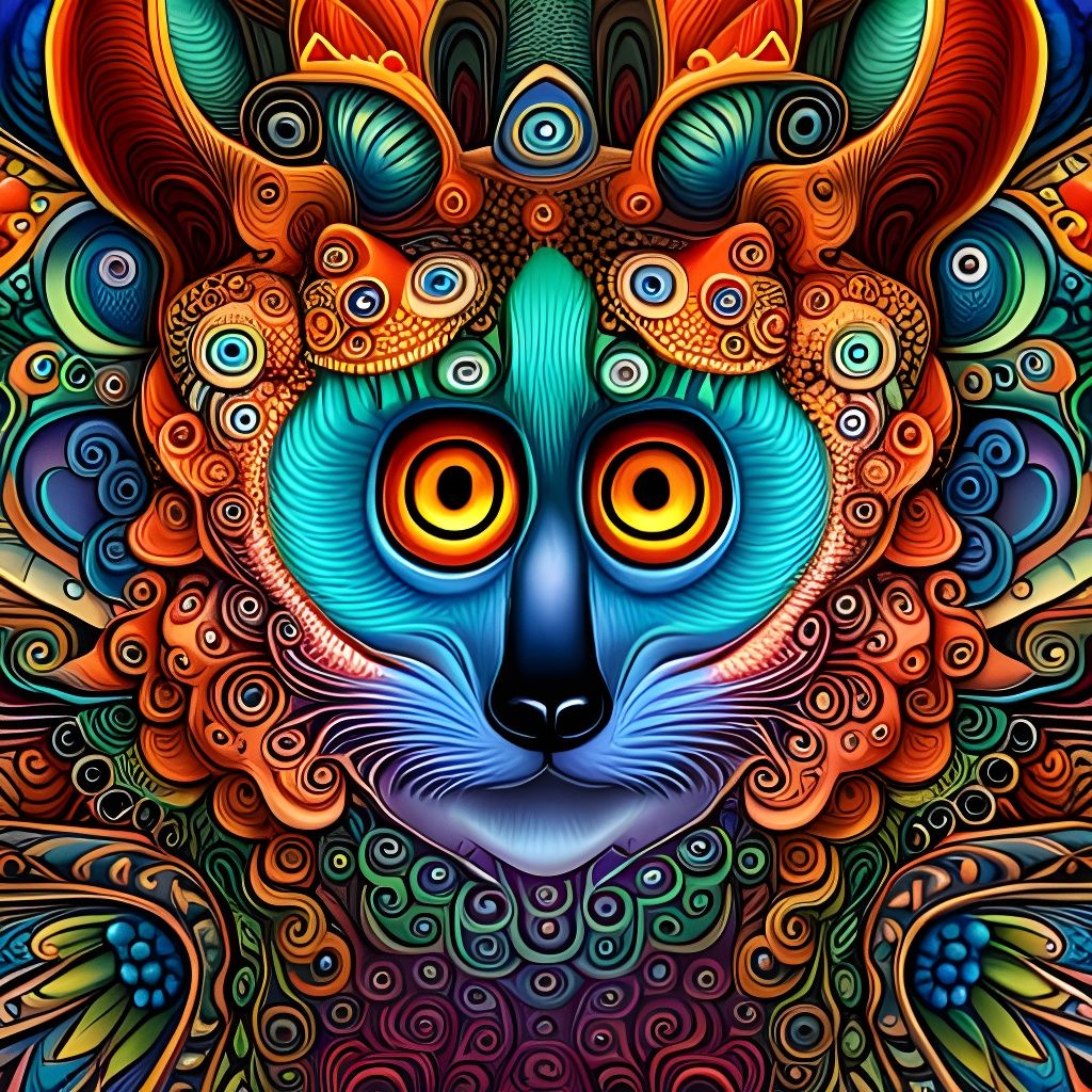 Psychedelic Lemur Illustration in Mixed Media