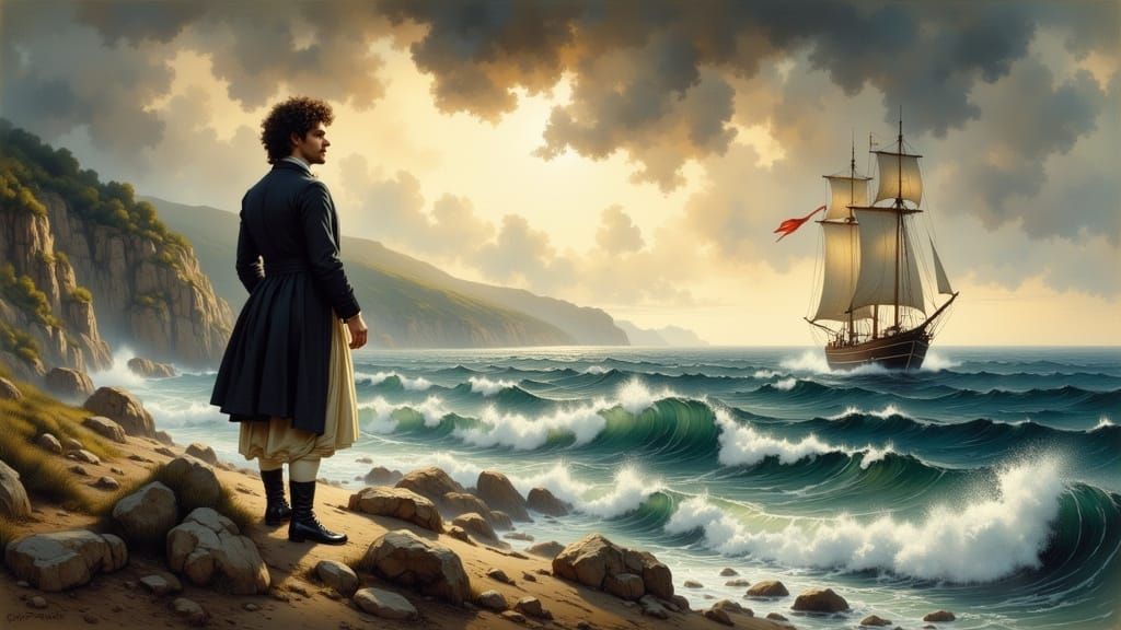 Lord Byron on Windswept Greek Island Shore