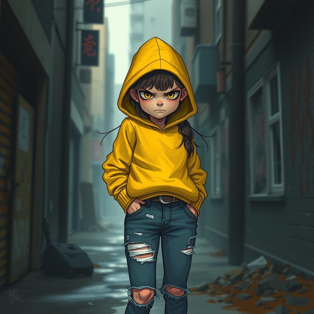 Gritty Urban Portrait of a Disgruntled Girl