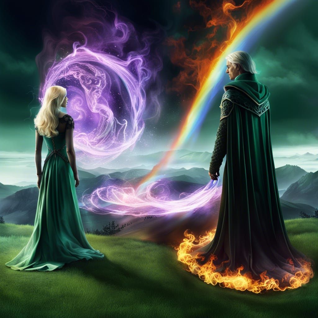 Fantasy Magic Scene with Fire and Blond Woman