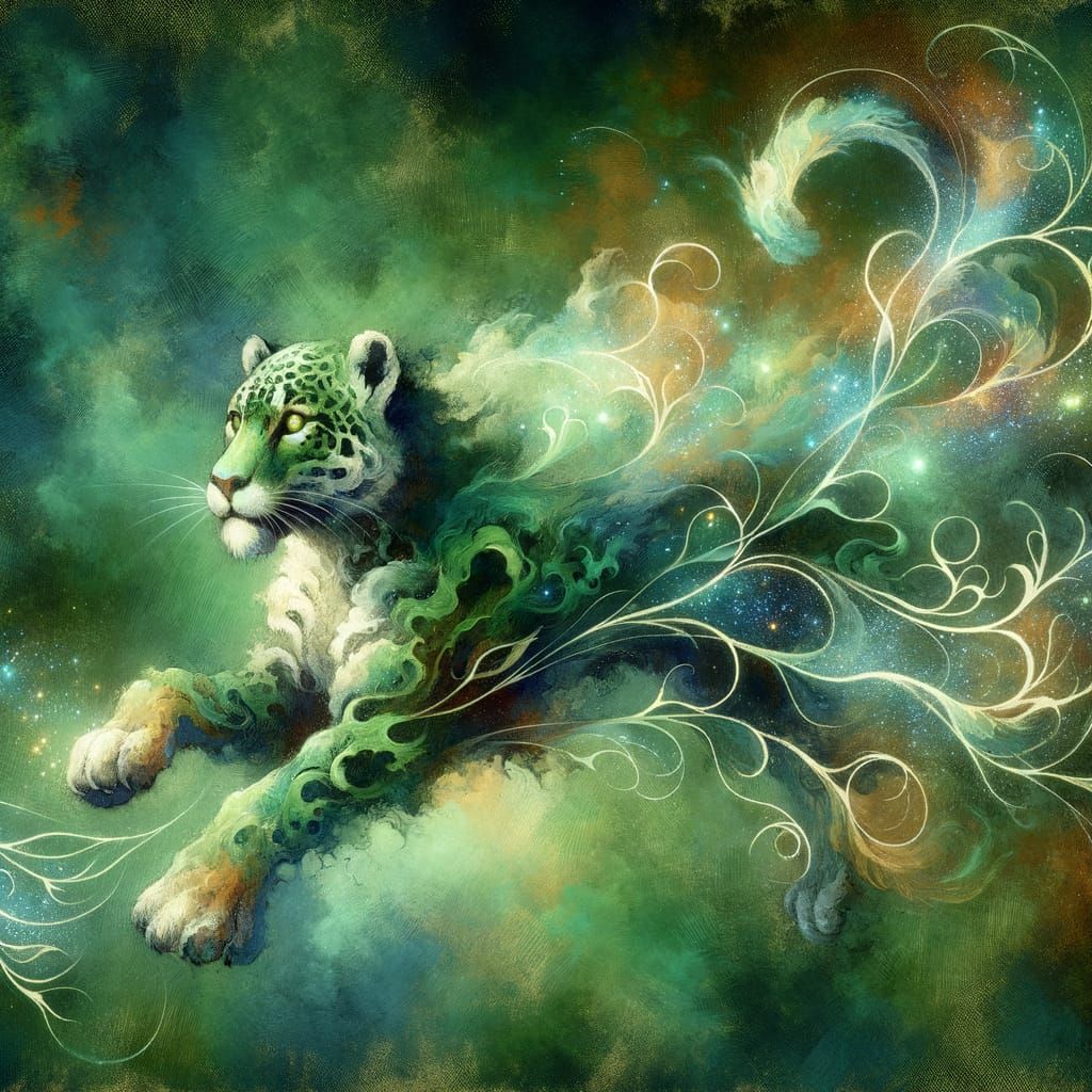 Emerald Jaguar in Impressionistic Watercolors