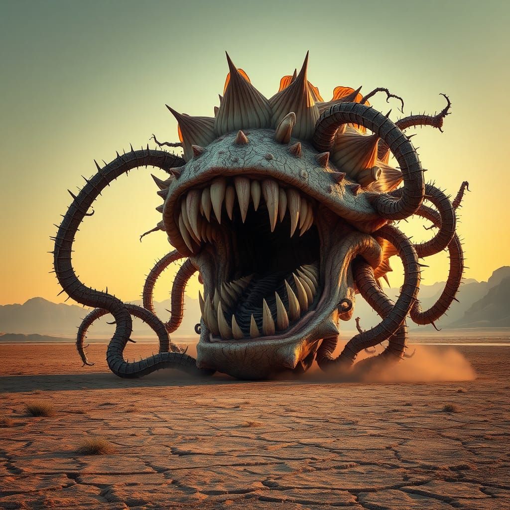 Monster Flower in Steppe: Hyper-Realistic Giger-Inspired Dre...