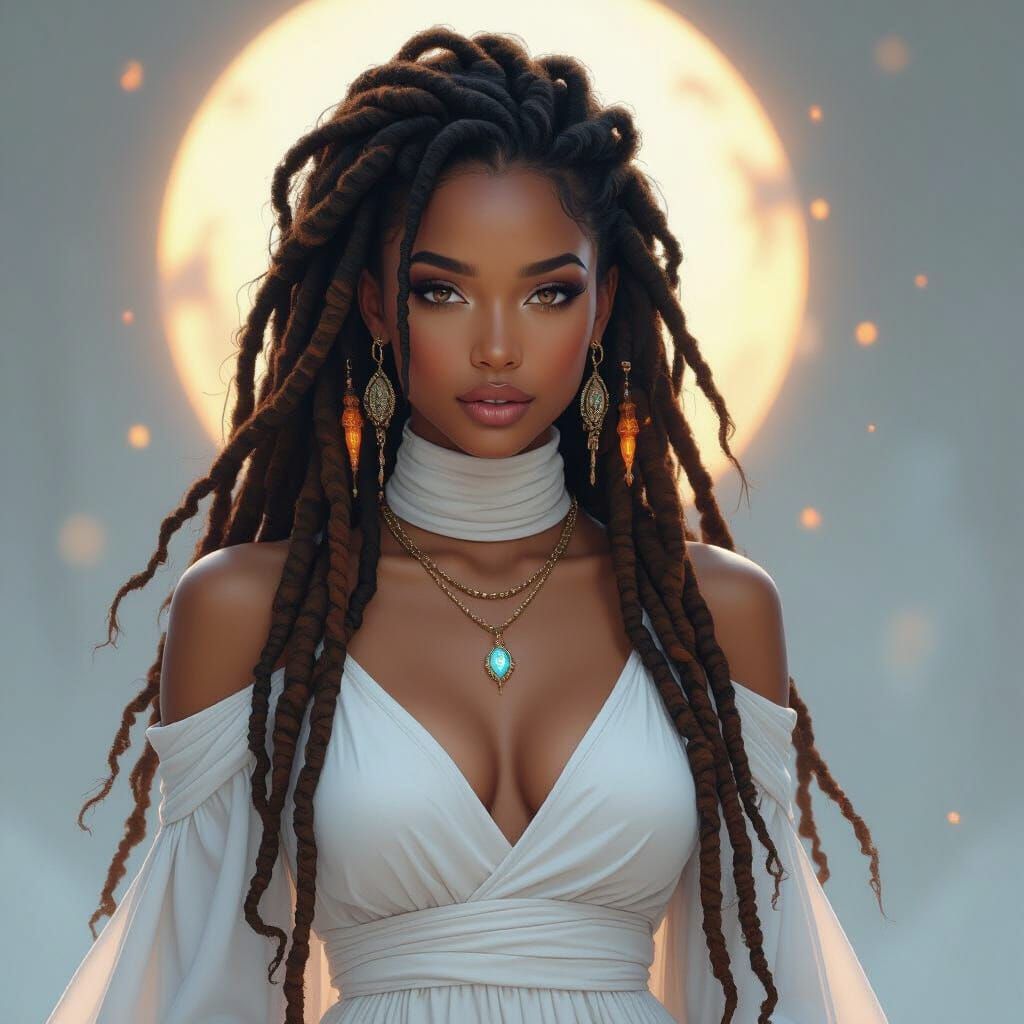 Ethereal Black Goddess with Icy Fire Dreads