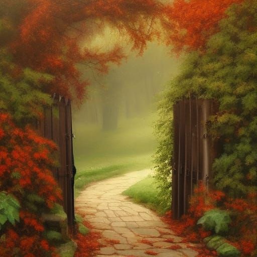 Misty Autumn Forest Scene in England as Oil Painting