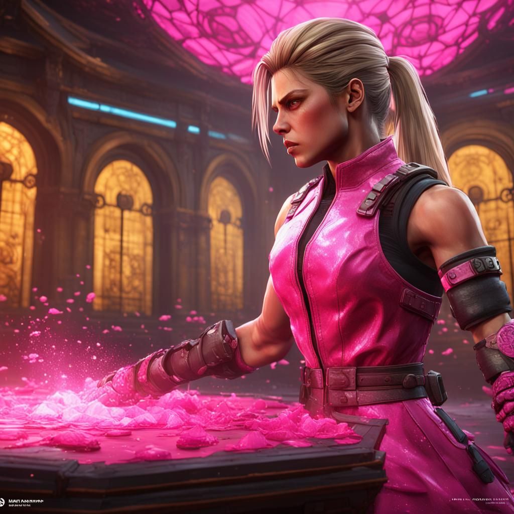 Sonya Blade from Mortal Komat wearing a pink dress 8k resolu...